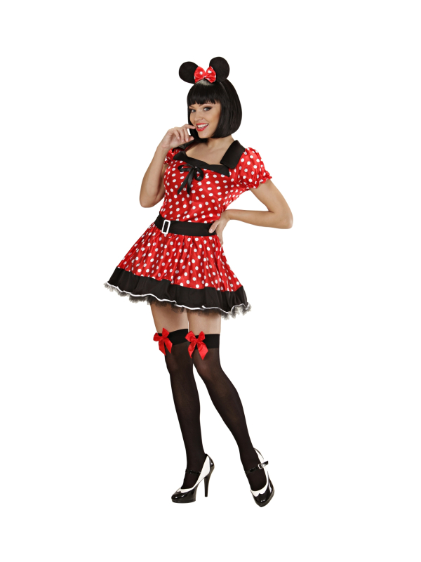 Déguisement femme souris rouge et noir (robe avec jupon, oreilles)