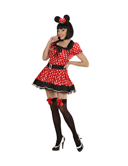 Déguisement femme souris rouge et noir (robe avec jupon, oreilles)