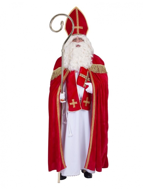 Costume Saint-Nicolas rouge (robe, manteau, mitre et écharpe)