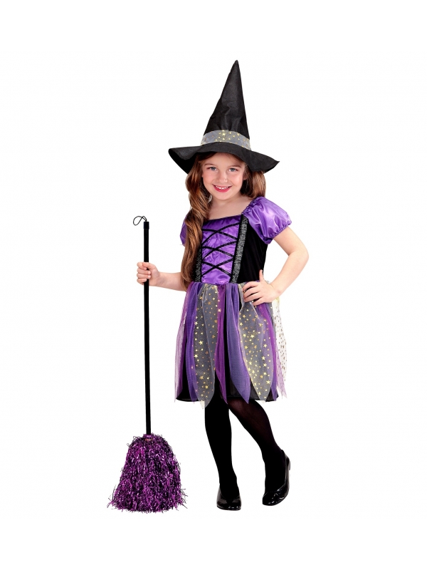 Déguisement de Sorcière fillette violet  (robe et chapeau)