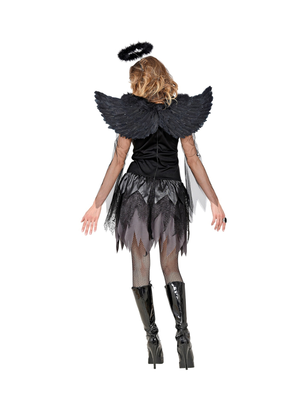 Déguisement ange noir femme (robe, ailes, auréole)