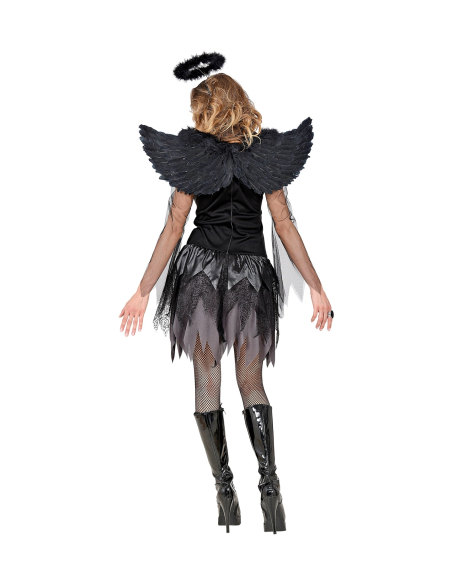Déguisement ange noir femme (robe, ailes, auréole)