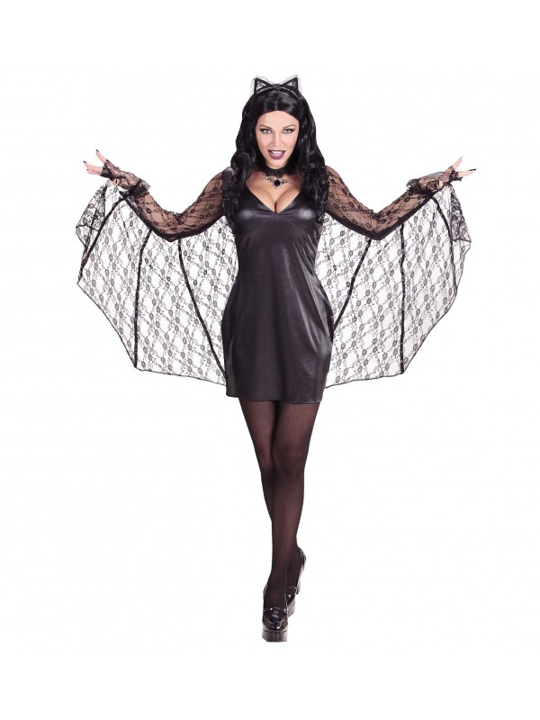 Déguisement Chauve-Souris Femme noir (robe, ailes, oreilles)