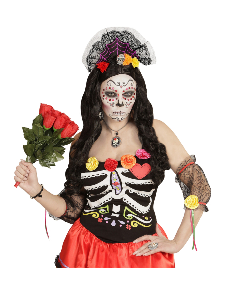 Coiffe jour des morts avec dentelle et fleurs