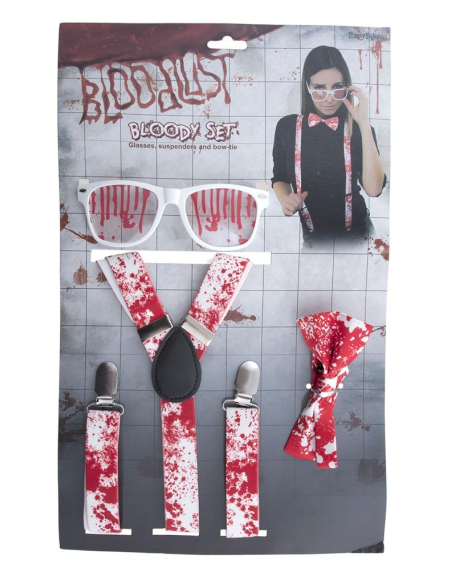 Set Halloween ensanglanté (bretelles, nœud-papillon et lunettes)