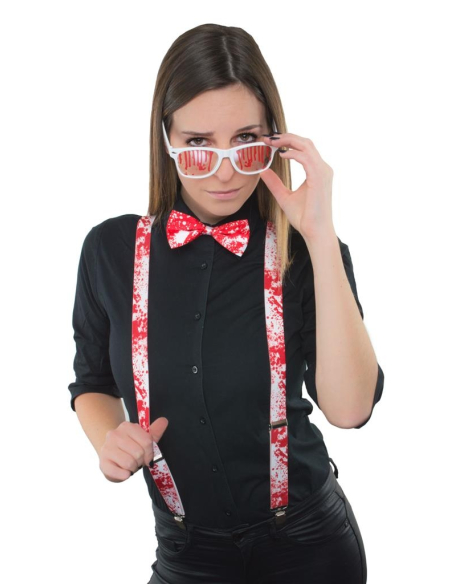 Set Halloween ensanglanté (bretelles, nœud-papillon et lunettes)
