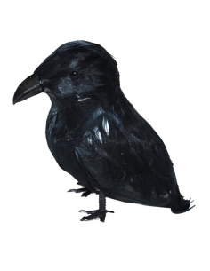 Corbeau noir avec plumes - 9 cm