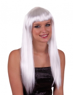 Perruque femme cheveux longs blancs