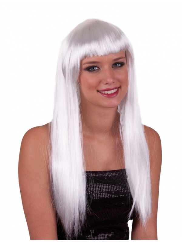 Perruque femme cheveux longs blancs