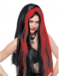 Perruque sorcière ou vampire femme noir & rouge