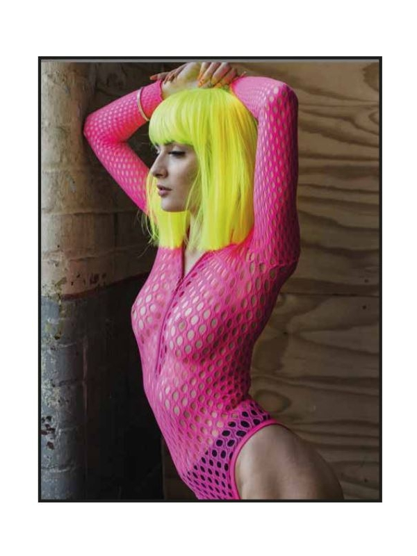 Bodystocking Femme, sans manches zippé Fever, Rose fluo