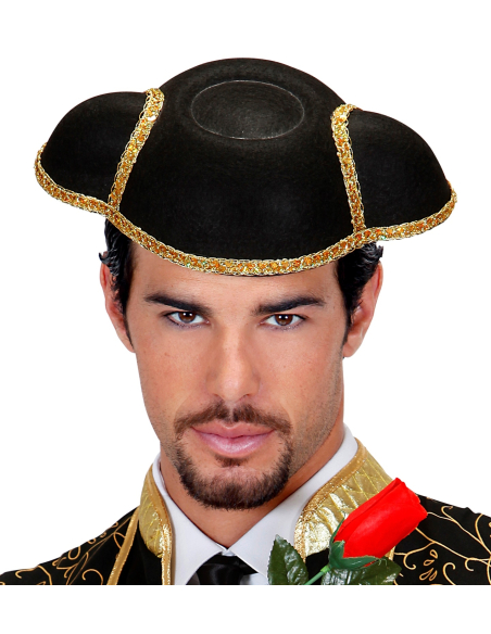 Chapeau Toréador en feutre noir et galon doré