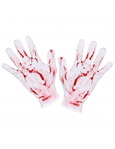 Gants blancs adulte tachés de sang pour Halloween