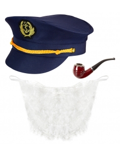 Set capitaine marine (casquette, barbe et pipe)