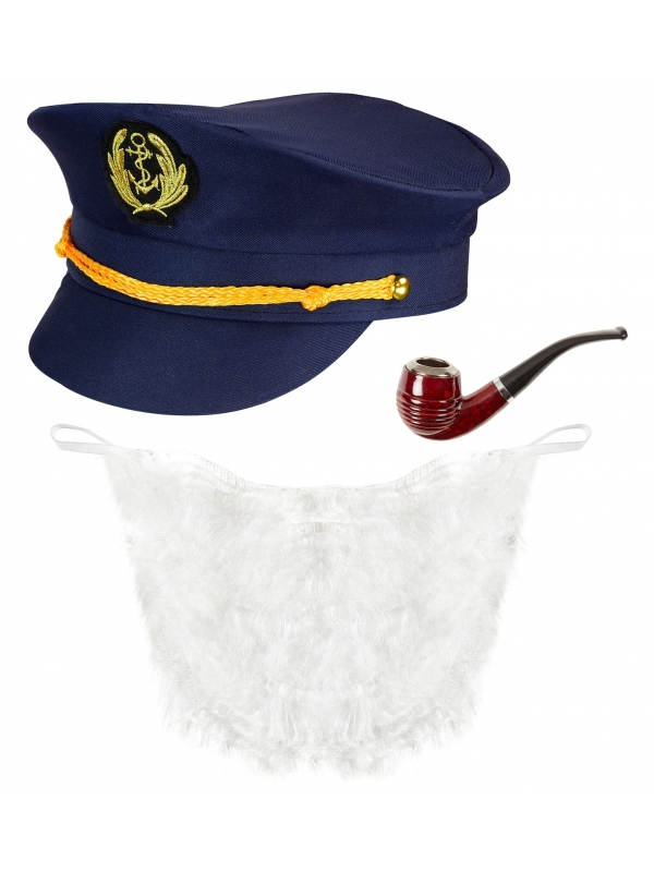 Set capitaine marine (casquette, barbe et pipe)