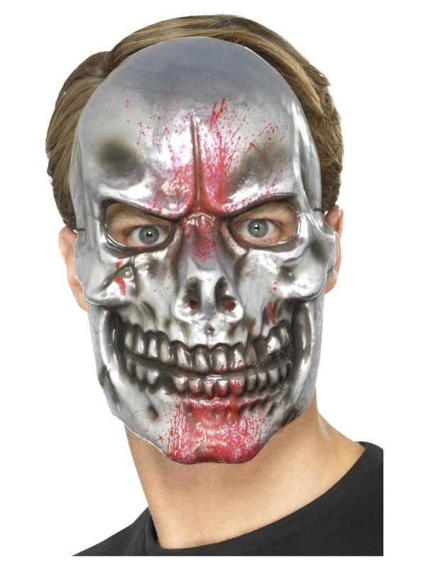 Masque crâne taché de sang, plastique