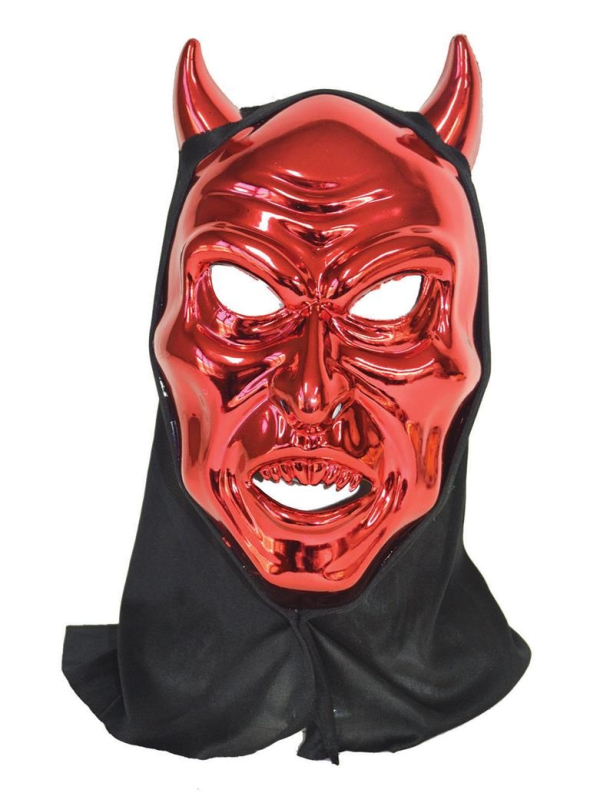 Masque diable rouge métallique avec capuche