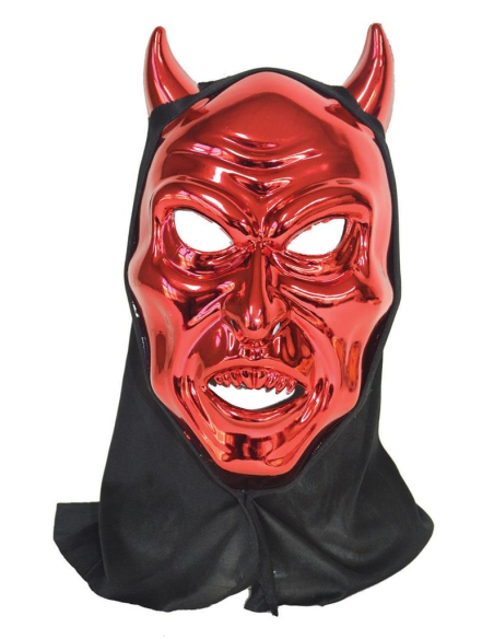Masque diable rouge métallique avec capuche