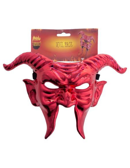 Demi-masque diable rouge avec cornes en pvc