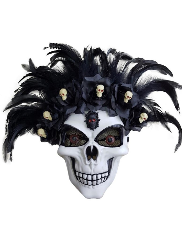 Masque Vaudou avec ossements et plumes