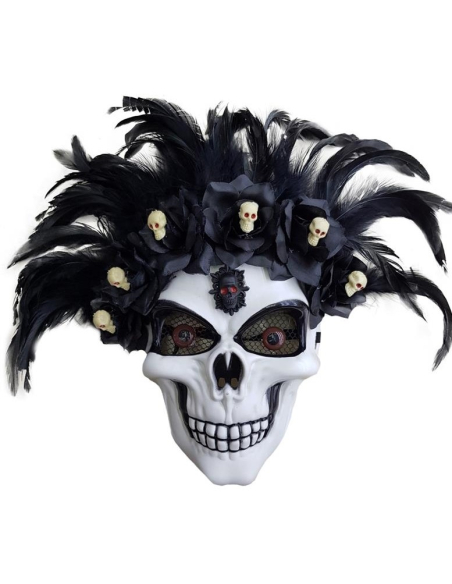 Masque Vaudou avec ossements et plumes