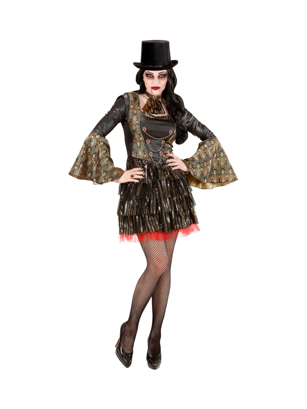 Déguisement Gothique femme noir et or avec jabot