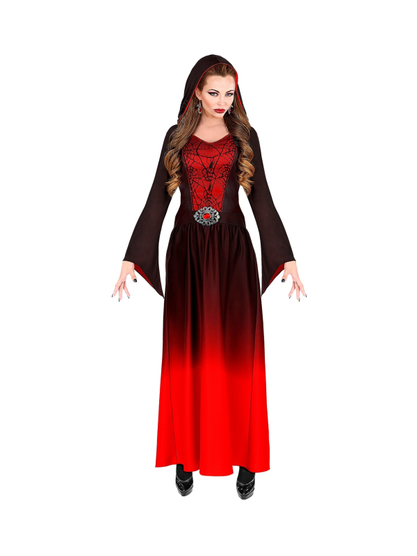 Déguisement prêtresse gothique femme noir et rouge
