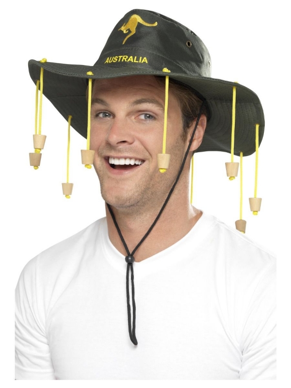 Chapeau australien vert avec bouchons