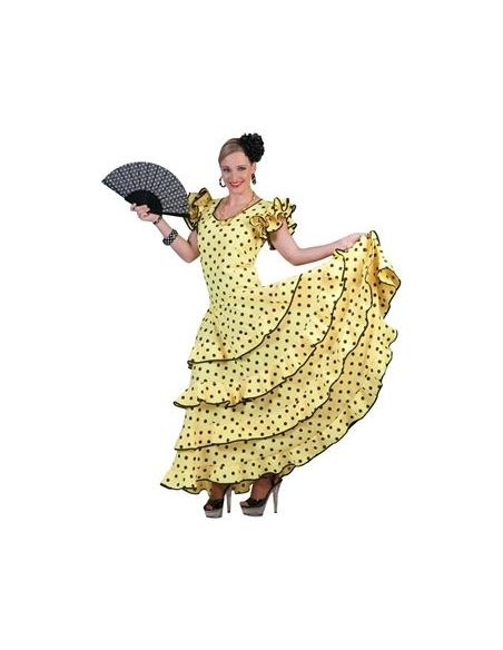 Robe Flamenco femme jaune à pois