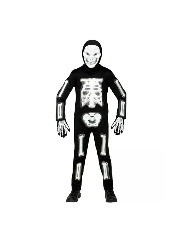 Déguisement Squelette 3D garçon (combinaison, masque et gants)