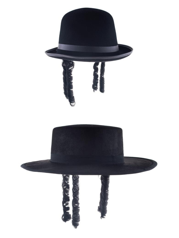 Chapeau Rabbin noir avec papillotes forme plat ou melon