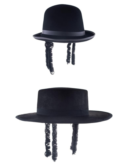 Chapeau Rabbin noir avec papillotes forme plat ou melon