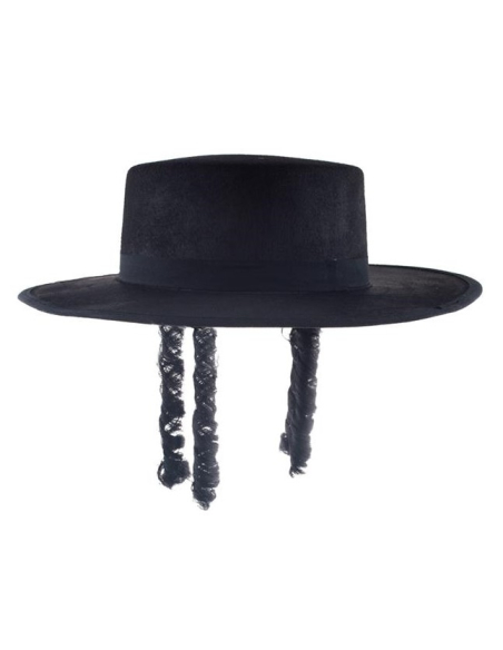 Chapeau Rabbin noir avec papillotes forme plat ou melon