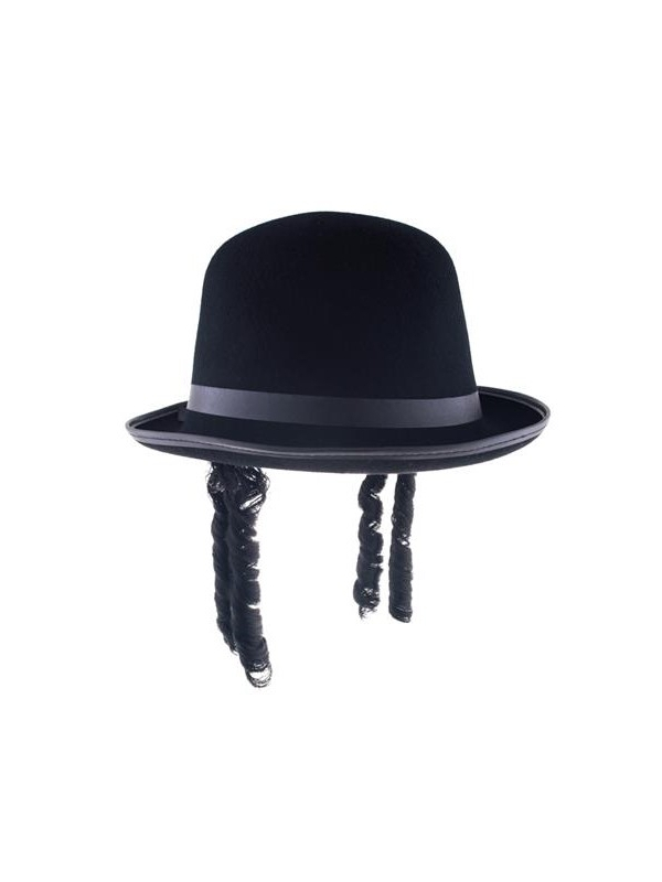 Chapeau Rabbin noir avec papillotes forme plat ou melon