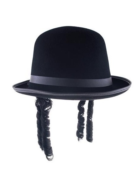 Chapeau Rabbin noir avec papillotes forme plat ou melon