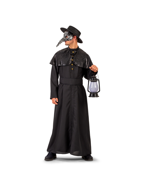 Déguisement médecin de la peste, noir manteau et chapeau