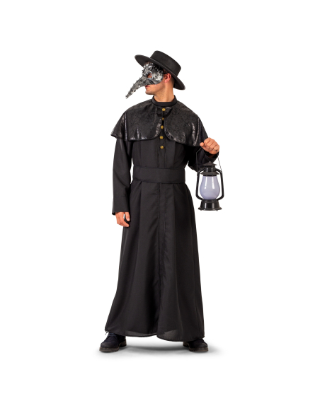 Déguisement médecin de la peste, noir manteau et chapeau