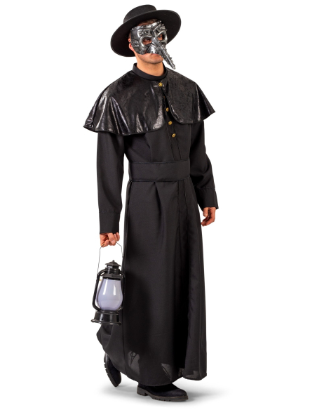 Déguisement médecin de la peste, noir manteau et chapeau