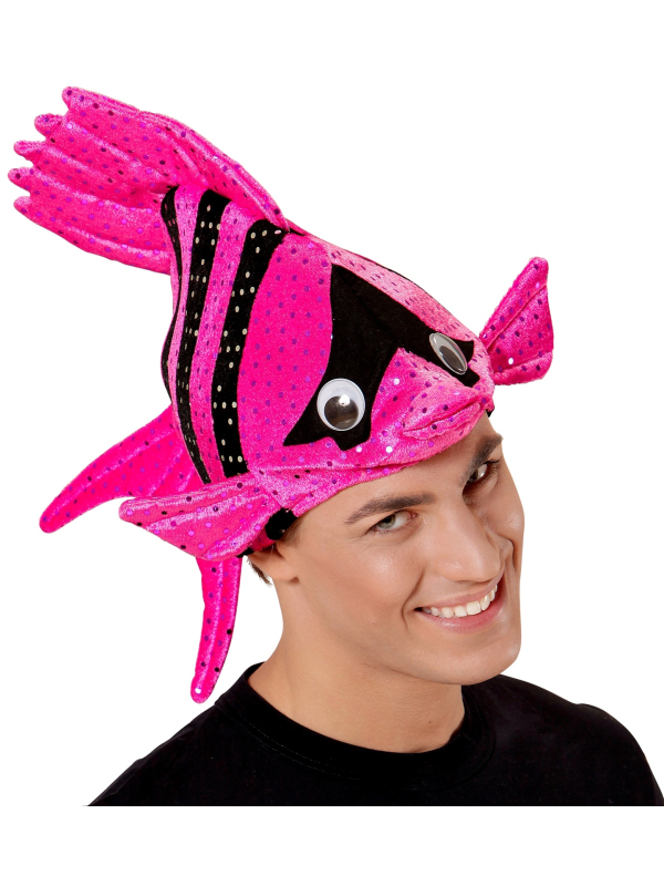 Chapeau poisson tropical rosse et noir - Adulte