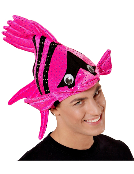 Chapeau poisson tropical rosse et noir - Adulte