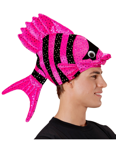 Chapeau poisson tropical rosse et noir - Adulte