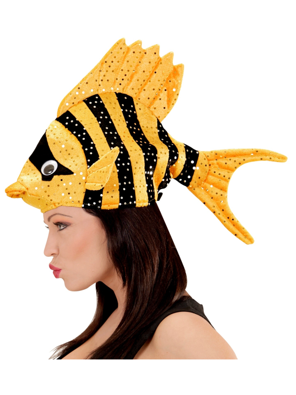 Chapeau poisson tropical orange et noir - Adulte