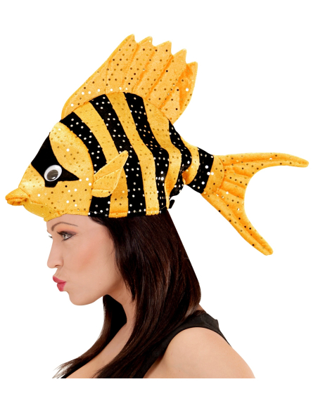 Chapeau poisson tropical orange et noir - Adulte