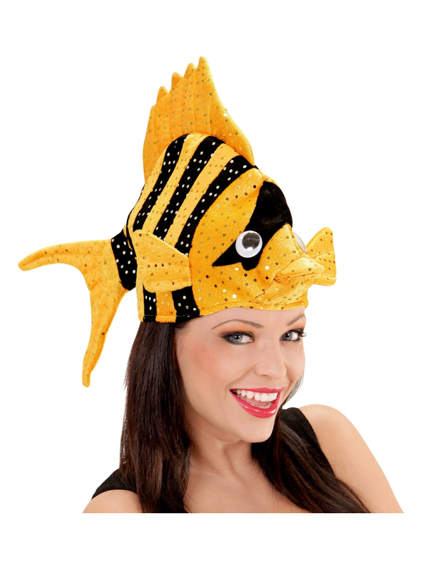 Chapeau poisson tropical orange et noir - Adulte