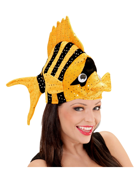 Chapeau poisson tropical orange et noir - Adulte