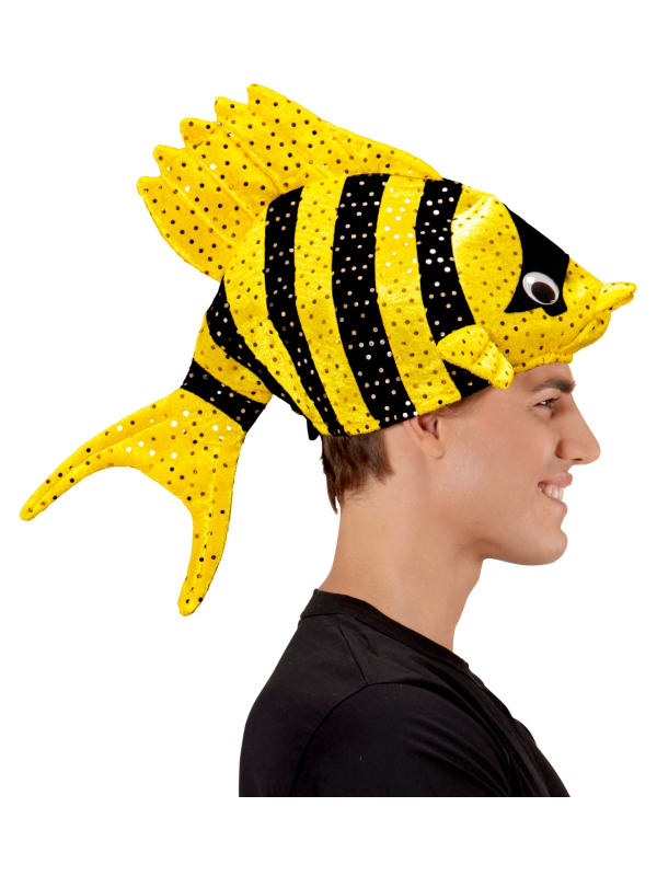 Chapeau poisson tropical jaune et noir - Adulte