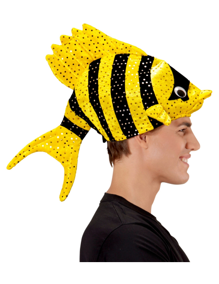 Chapeau poisson tropical jaune et noir - Adulte