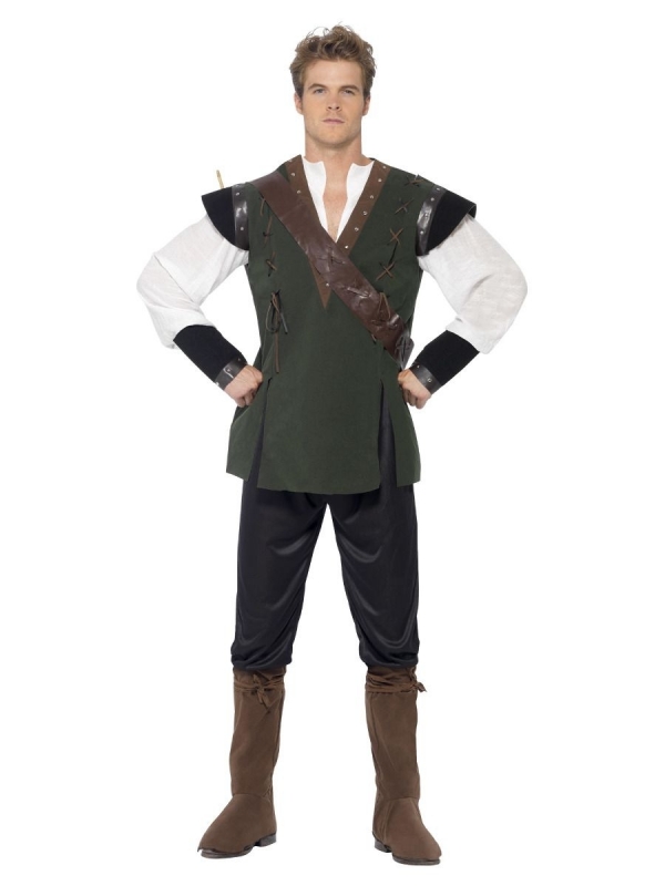 Déguisement Robin des bois vert (pantalon, chemise, ceinture avec porte flèches et surbottes)
