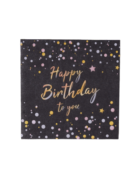 Serviettes en papier anniversaire noir, motifs dorés