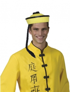 Chapeau Chinois jaune avec tresse